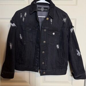 Hipchik couture women’s small Distressed Denim black Jacket with skull